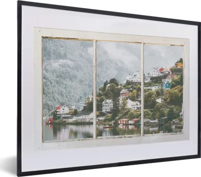 Produktbild von MuchoWow® MuchoWow® Gerahmtes Poster Aussicht - Berg - Nebel 40x30 cm - Poster mit zchwarzem Bilderrahmen - Bilderrahmen - Poster im Rahmen