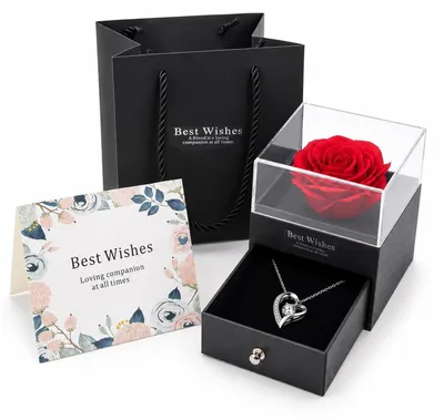 Produktbild von Ewige Rose Konservierte Blume mit Herz Halskette Geschenkbox