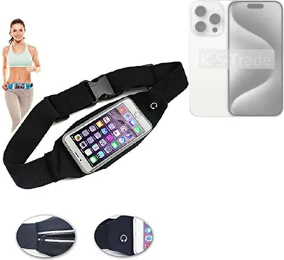 Produktbild von K-S-Trade Jogging-Armband kompatibel mit Apple iPhone 15 Pro Gürteltasche Umhängetasche Bauchtasche schwarz Sport Running Jogging Fitness Laufen