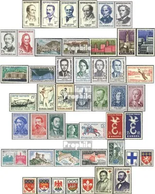 Produktbild von Briefmarken Frankreich 1958 Mi 1177-1225 (kompl.Ausg.) Jahrgang 1958 komplett postfrisch Flugpost