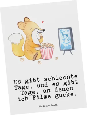 Produktbild von Mr. & Mrs. Panda Grußkarte Fuchs Filme gucken - Weiß - Geschenk, Postkarten, Ansichtskarten, Postkarte, bildkarte, Kino, Fernsehen, TV, Ansichtskarte, Filmabend