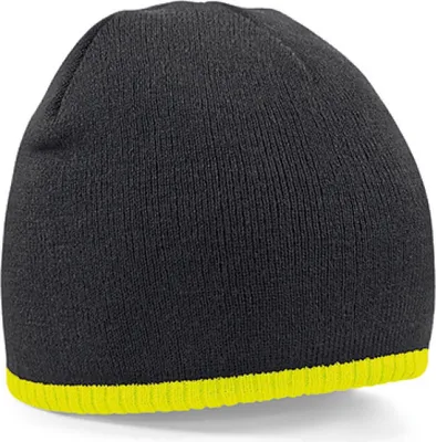 Produktbild von Beechfield B44C | Two-Tone Pull-On Beanie Wintermütze - Farbe: Black/Fluorescent Yellow - Größe: One Size