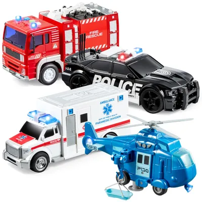 Produktbild von Set aus 4 Spielsets mit Reibungsbetriebenen Fahrzeugen
