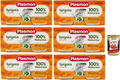 Produktbild von Plasmon Pesce Spigola con Patate, 6x (2x 80g), Mit ausgewählten Zutaten, 100% natürlich, Ohne Stärken und Salz hinzugefügt + Italian Gourmet polpa 400g