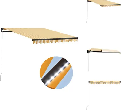 Immagine prodotto di vidaXL Tenda da sole manuale a scomparsa con LED 300x250 cm giallo e bianco - Tende da sole