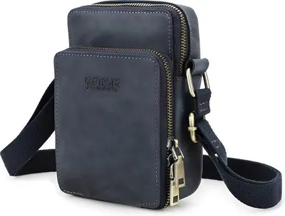 Imagen del producto de CarryQuest® - Bandolera para hombre, cuero genuino, estilo vintage, color azul oscuro