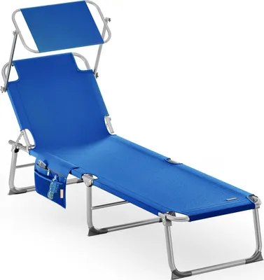Image de CASARIA® Transat alumimium Pliable Ibiza Bleu Dossier réglable Pare-Soleil intégré chaise longue portable fauteuil plage