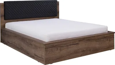 Produktbild von FURMEB24 |  Modernes Doppelbett | DENVER 160x200 cm | Holzoptik, gepolstertes Kopfteil, Metallrahmen | Matratze inklusive