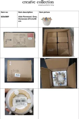 A collage of images showing a flowerpot, its packaging, and a box of multiple flowerpots.