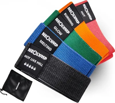 A set of fabric resistance bands with different resistance levels indicated by text labels.