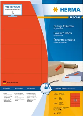 Image de Etiquettes a4 rouge 105x37 mm papier mat 1600 pcs.