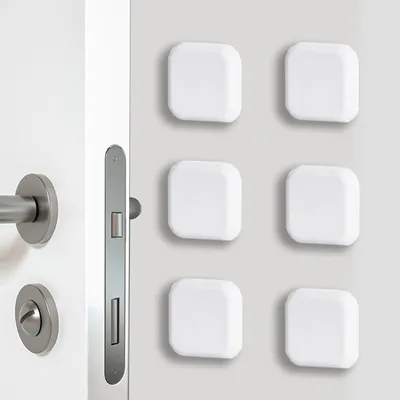Image de Butées de porte autocollantes blanches [6 pièces] – Protections murales en silicone pour poignées de porte, meubles et murs – Amortisseurs et butées de porte anti-rayures – 4,5 x 4,5 cm (blanc)