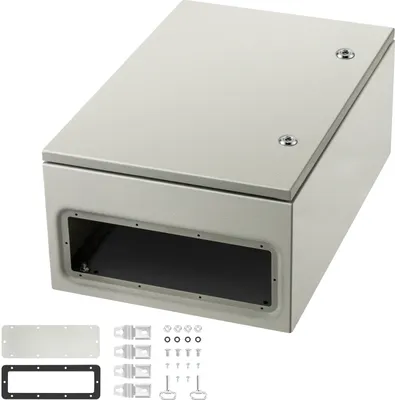 Zdjęcie produktu dla SucceBuy Obudowa stalowa NEMA 4X, 24 x 16 x 10 cali, wodoodporna IP66, skrzynka kontrolna zewnętrzna/wewnętrzna, płyta montażowa, szara