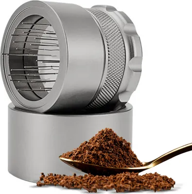 Produktbild von 58 mm nastavitelný nástroj WDT, 22 jehel, nástroj na vyrovnávání rozdělovače kávy, ozubené kolečko jehly na espresso, příslušenství ke kávovaru, nástroj na rozdělování s čisticím kartáčkem na základně