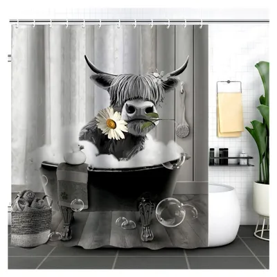 Produktbild von Lustig Tier Duschvorhang 240x200cm Wasserabweisend Anti-Schimmel Textil Stoff Badezimmervorhang Motiv-A 180x200cm