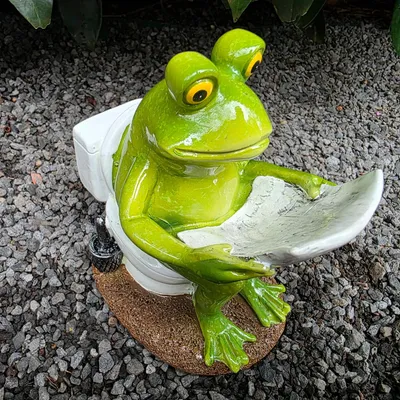 Produktbild von Gartenfigur Frosch Figur auf dem Klo 12 cm