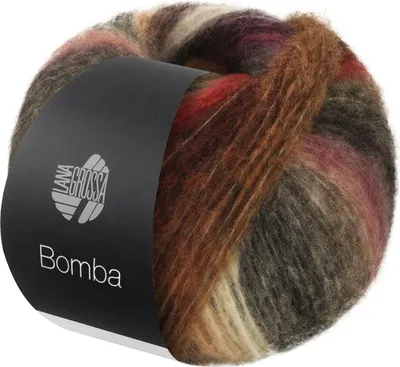 Produktbild von Lana Grossa BOMBA 100 g Effektgarn aus flauschigen Merinofasern mit interessantem Farbeffekt 290 m Farbe 008 - Ziegel-/Graurot/Graubraun/Anthrazit/Dunkelgrau/Oliv