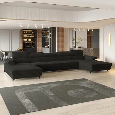 Produktbild von Masseno Ecksofa VIVENTE mit Schlaffunktion U-Form, Sofa mit Bettkasten, Wohnzimmersofa, Couch, Soffa, Bettsofa, Couchgarnitur- Schwarz, MONOLITH 95
