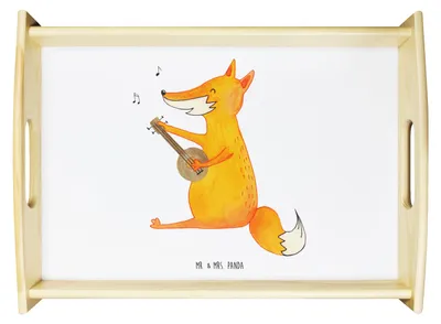 Produktbild von Mr. & Mrs. Panda Deko Tablett Fuchs Gitarre - Weiß - Geschenk, Holztablett, serviertablett holz, Singen, betttablett, Bett-Tablett, Optimistisch, Musik, Sängerin