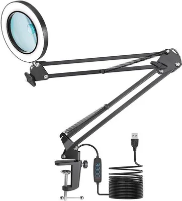 Produktbild von Unyqoos® LED-Lupenlampe mit Klemme, verstellbarem Arm – 8x/10x Vergrößerung, 4,2 Zoll Glaslinse, 3 Farbmodi & 10 Helligkeitsstufen, USB-Betrieb
