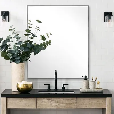 Imagen del producto de Espejo de pared rectangular Silecomplaza, 76.2 x 91.4 cm, con marco de aluminio. Espejo rectangular ideal para baños, lavabos, dormitorios, salones, recibidores, que se puede colgar horizontal o verticalmente. Color: