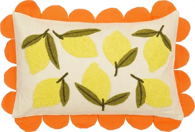 Productafbeelding van Mica Decorations Decoratieve Kussens Citroenen – Sierkussens met kussenhoes – 65 x 45 cm – Kussens voor de woonkamer – Sofa kussens met binnenkussen van katoen – Offwhite, geel, oranje