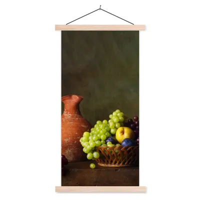 Produktbild von MuchoWow® Textilposter Rustikal - Obst - Korb - Stilleben 60x120 cm mit holzfarbenen Rahmen - Holz