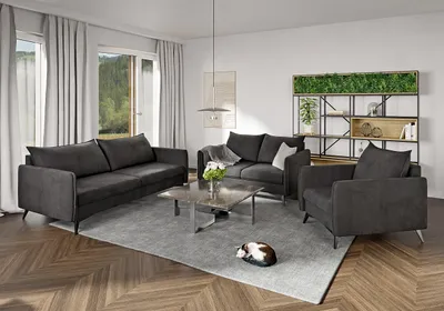 Produktbild von S-STYLE MÖBEL - Helix - Moderne Polstergarnitur 3+2+1 mit Schwarz Metall Füßen aus Graphit Luxusmikrofaser, B/T/H: 3er - 199 cm / 91 cm/ 86 cm