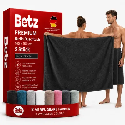 Image de Serviette de douche Betz Maxi Berlin, lot de 2 – Grande serviette en molleton de 100 x 150 cm, 100% coton – Très absorbante et douce – Serviette de haute qualité – Couleur : gris anthracite