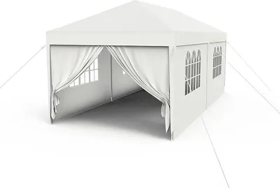 Produktbild von Pavillon 3x6m Partyzelt mit Seitenteilen und Fenstern Gartenpavillon Polyester UV Schutz Wasserdicht Windschutz Gartenzelt Zelt Outdoor, Weiß