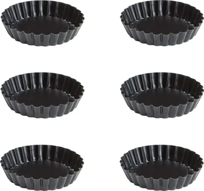 Produktbild von culinario 6 Stück Mini Tortenform, Tortelettförmchen Ø10 cm, ILAG Antihaftbeschichtung, schwarz,  Germany