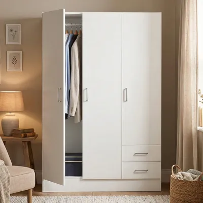Imagen del producto de Armario 3 Puertas, 120x50 cm Blanco, Perchero