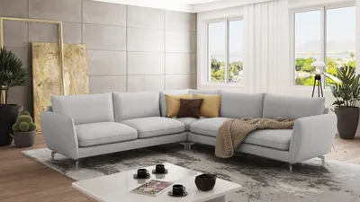 Produktbild von S-STYLE MÖBEL - Modernes Ecksofa Frema mit Silber Metall Füßen aus Silber Luxusmicrofaser, B/T/H: 276 cm/ 276 cm/ 87 cm