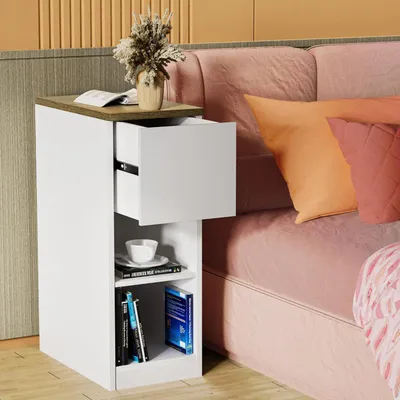 Obrázok produktu pre Príkonový stolík s zásuvkou a poličkami, biela farba, rozmer 45x25x70 cm