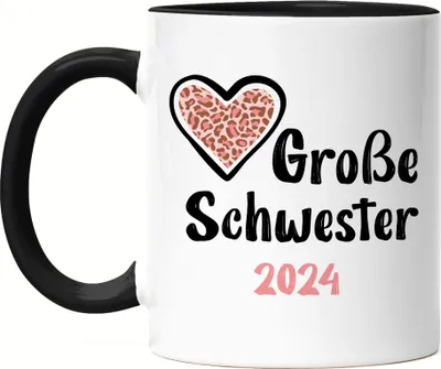 Produktbild von Große Schwester 2024 Tasse Schwarz Sisters Love Geborgenheit Liebe Familie Zusammenhalt Freude Spaß Sis Love