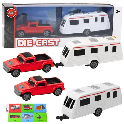 Productafbeelding van Set van metalen auto met camper rood