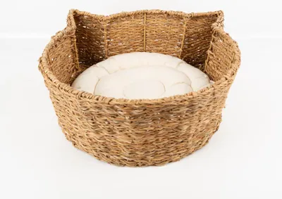 Produktbild von Katzenkorb handgewebt mit Kissen 44×50×18 cm von Boltze – gemütlicher Rückzugsort für Katzen