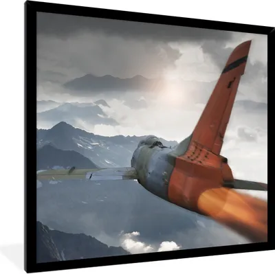 Produktbild von MuchoWow® Gerahmtes Poster Ein Armeejet über den Bergen 40x40 cm - Poster mit Schwarzem Bilderrahmen Wandposter Rahmen Foto Bilder - Mit Rahmen - Wanddekoration Schlafzimmer