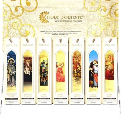 Produktbild von Fiore d Oriente - Angelus Natur Räucherstäbchen Set - 7 Düfte mit 2 Aluminium Räucherstäbchenhaltern