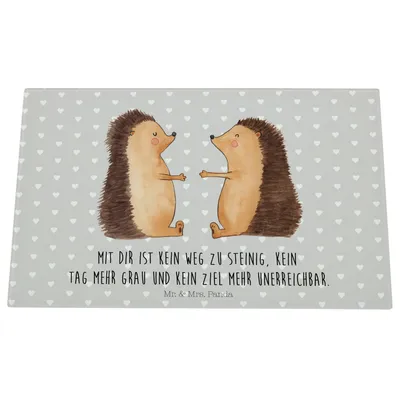 Produktbild von Mr. & Mrs. Panda Schneidplatte Glas Igel Liebe - Grau Pastell - Geschenk, Küchenbrett, Freundin, schneidbrett, Partner, Hackbrett, Schneidebrett Aus, Hochzeit