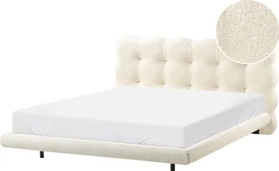 Zdjęcie produktu dla BELIANI Łóżko złamana biel boucle rama 160 x 200 cm minimalistyczny design metalowe nóżki pikowane wezgłowie