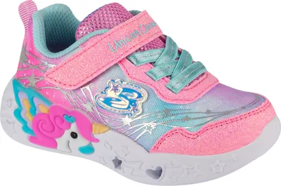 A single child's sneaker with a unicorn theme.
