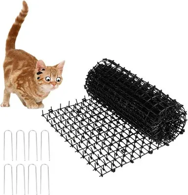 Productafbeelding van Kattenafweermat - Zwart - 400 x 28 cm - Kunststof Doornrooster voor Dierenbarrière - Voor Binnen en Buiten