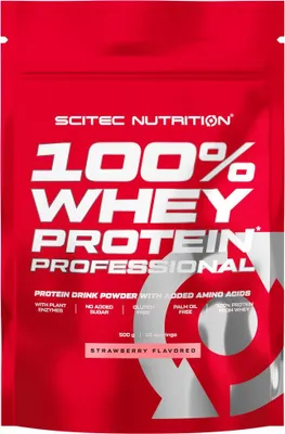 Immagine prodotto di Scitec Nutrition 100% Whey Protein Professional 500 g fragola / Proteine del siero di latte / Gustose proteine del siero di latte con aggiunta di aminoacidi e arricchite con enzimi digestivi