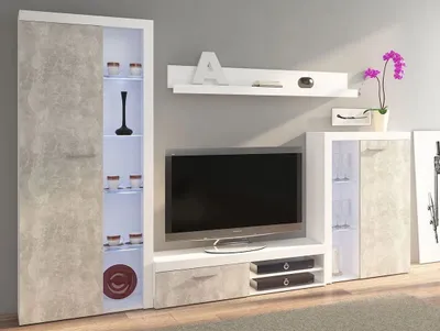 Obrázek produktu pro Moderní obývací stěna THISE - beton / bílá