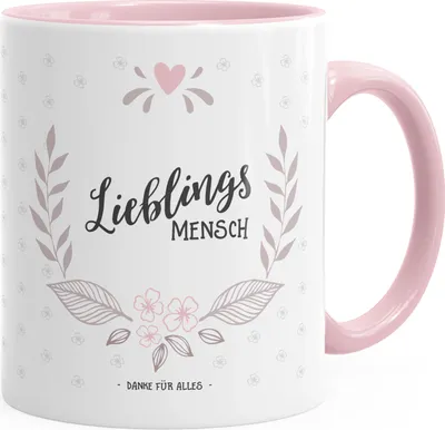 Produktbild von Geschenk Tasse Kaffeetasse Lieblingsmensch Danke Liebe Freundschaft Familie MoonWorks® Tasse Innenfarbe rosa unisize
