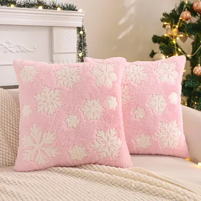 2er-Set Kissenbezüge Weihnachten rosa 45x45 cm Plüsch