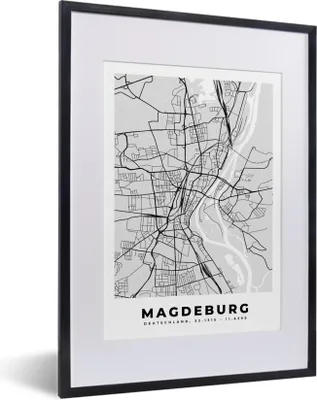 Produktbild von MuchoWow® Gerahmtes Poster Karte - Stadtplan - Deutschland - Magdeburg - Karte 30x40 cm - Poster mit Schwarzem Bilderrahmen Wandposter Rahmen Foto Bilder - Wandposter Schlafzimmer