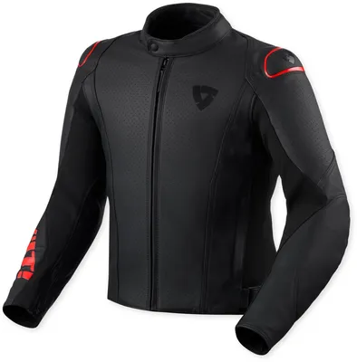 Immagine prodotto di Giacca da moto in pelle traforata con logo Revit Quadratic, nero/rosso neon, taglia 46