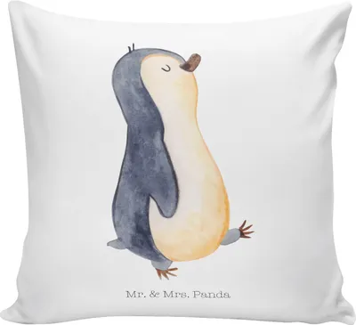 Produktbild von Mr. & Mrs. Panda zier kissen Pinguin marschieren - Weiß - Geschenk, bedruckt, für sofa, Pinguine, Sofakissen, Familie, Couchkissen, Kopfkissen 40x40, Schwester, Stolz